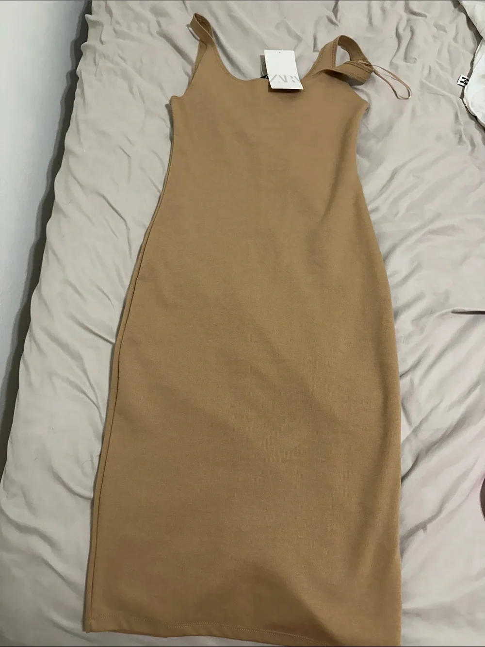 Zara Tan Ribbed Tank Midi Dress